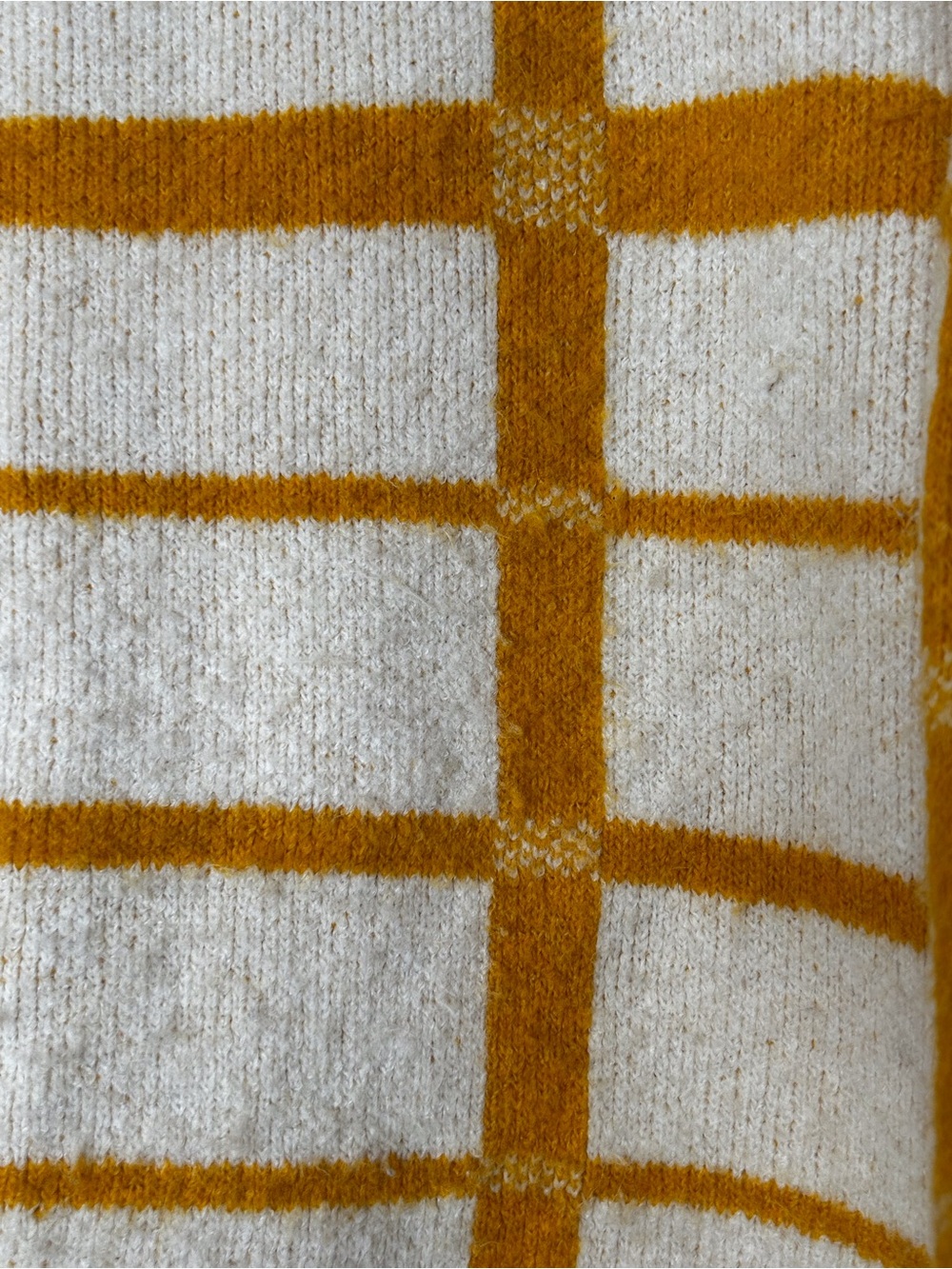 LOFT Cream Sweater with Mustard Windowpane Plaid - Picture 3 of 5